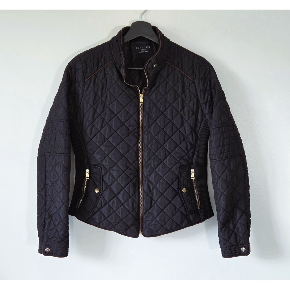 Love Tree Black Quilted Zip-Up Jacket